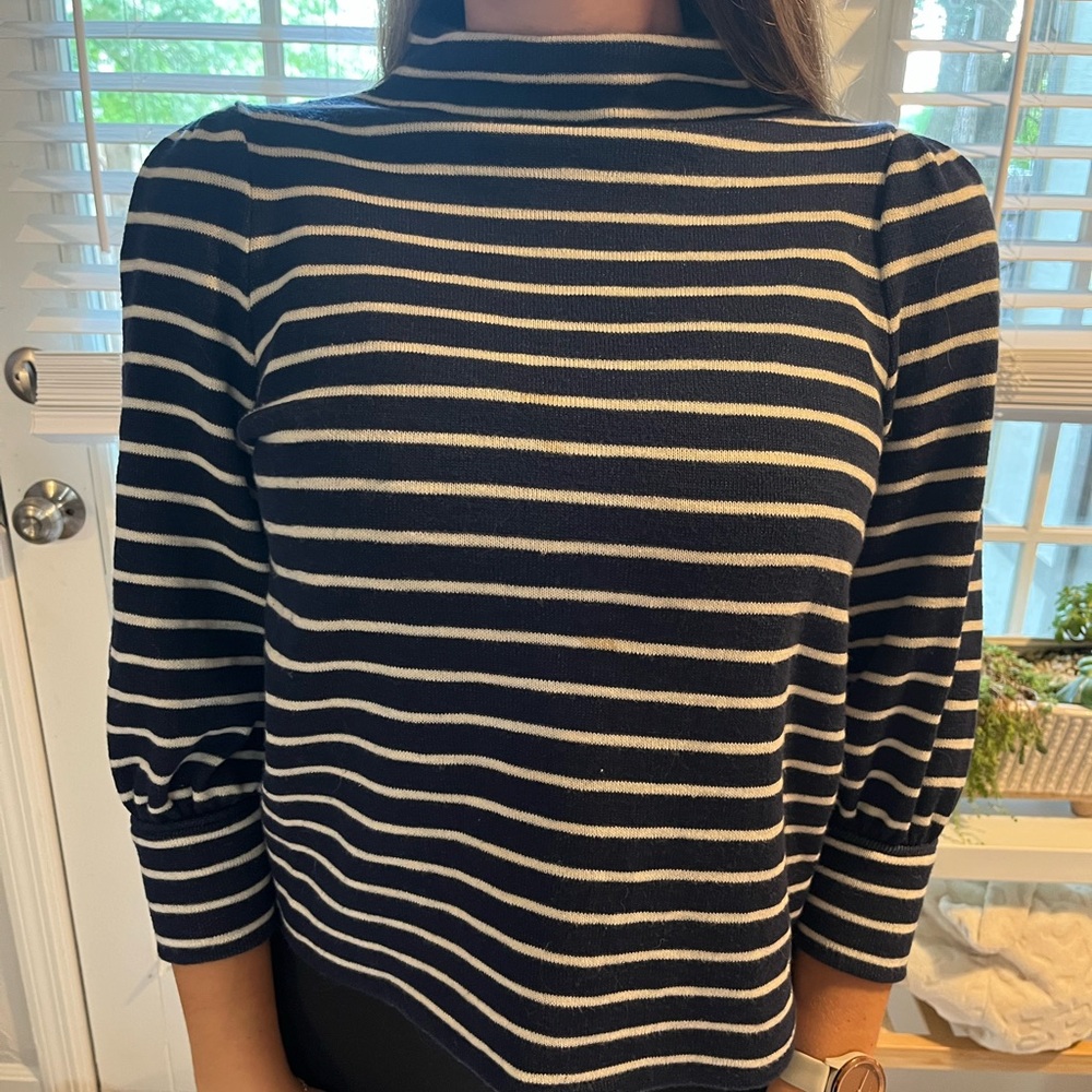 Madewell Navy and White Striped Knit Top